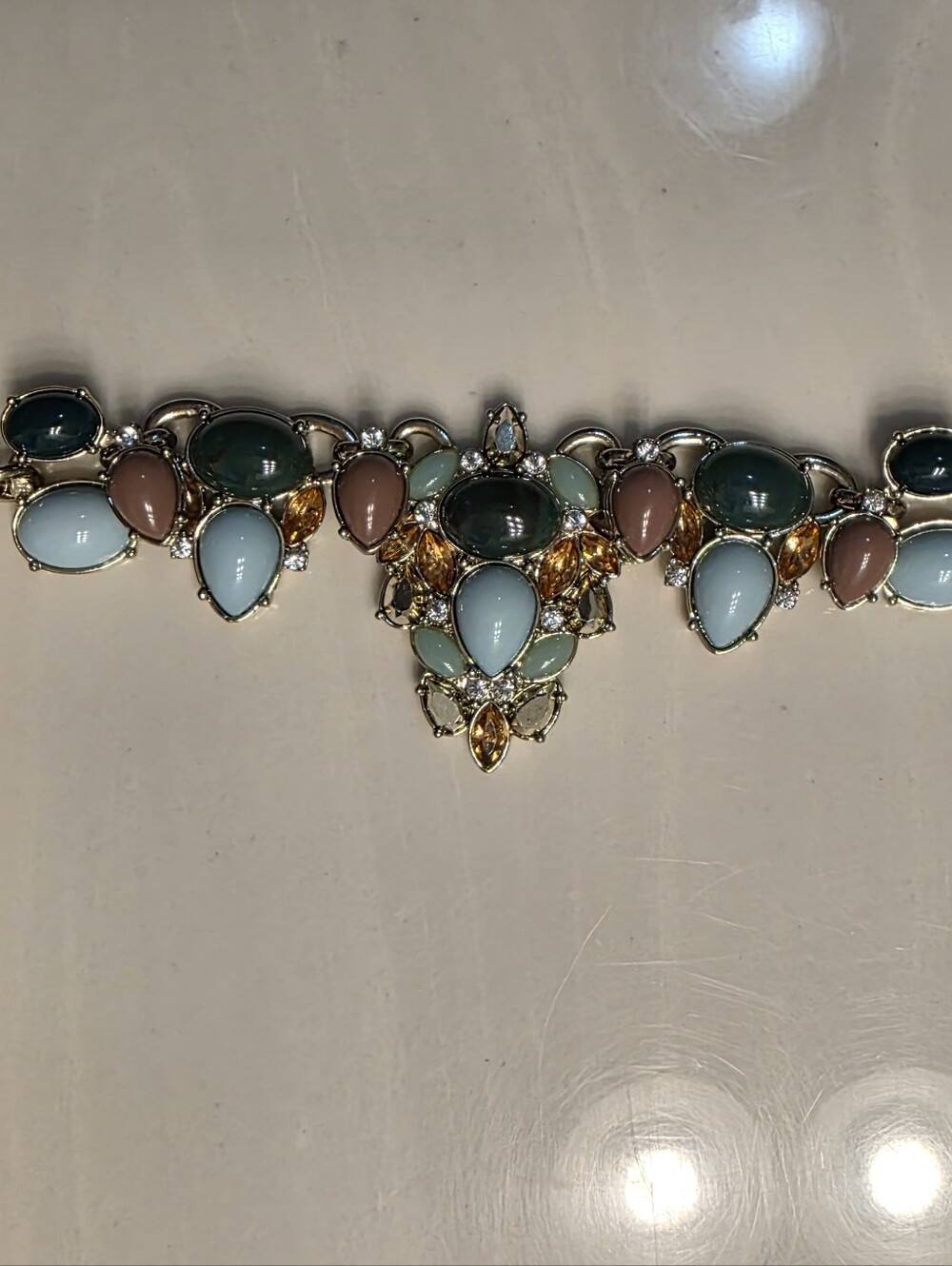 LEE By Lee Angel For Neiman Marcus Cabochon And Crystal 14k Gold Plated Necklace - Picture 7 of 16